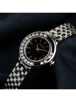 Aries Gold - Majestic Quartz Black Round Moving Diamond Dial Women's Watch - L 5041 S-BKST