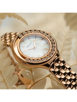 Aries Gold - Majestic Quartz White Round Moving Diamond Dial Women's Watch - L 5041 RG-MP