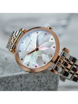 Aries Gold - The Draliet Quartz Silver Round Crystal Dial Luminous Women's Watch - L 5042 2TR-P2