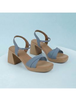 Mochi - Women'S Blue Casual Block Heeled Sandals