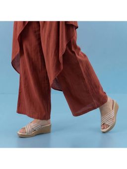 Mochi - Women'S Beige Casual Wedges Heels