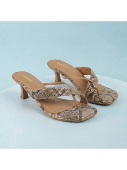 Mochi - Women'S Beige Kitten Heeled Sandals