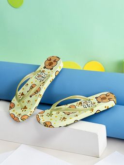 Truffle Collection - Women Green Animal Print Flipflops