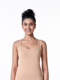 BLOSSOM - Women'S Cotton Broad Shoulder Active Slip Beige