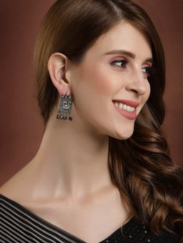 PANASH - Oxidized Silver-Toned Peacock Shaped Drop Earrings