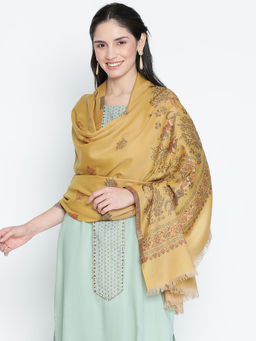 Shingora - Shahnaz Mustard Wool Lurex Jacquard Shawl (M)