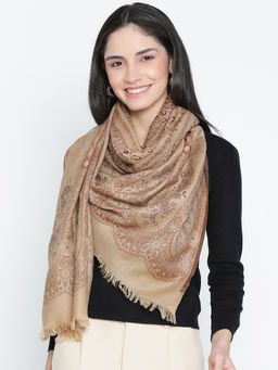 Shingora - Sophia Dark Beige Pure Wool Jacquard Stole (M)