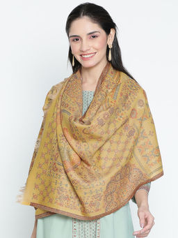 Shingora - Golnar Mustard Wool Lurex Jacquard Stole (M)