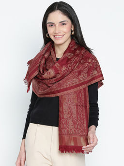 Shingora - Razan Dark Maroon Wool Lurex Jacquard Stole (M)