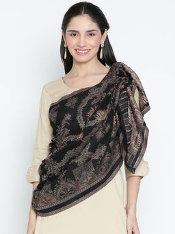 Shingora - Razan Black Wool Lurex Jacquard Stole (M)