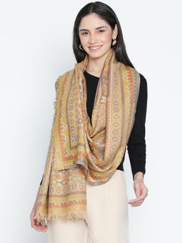 Shingora - Mehtab Mustard Wool Lurex Jacquard Stole (M)