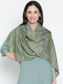 Shingora - Azar Green Pure Wool Jacquard Stole (M)