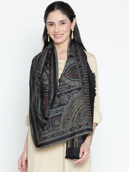 Shingora - Kashm Black Wool Lurex Jacquard Stole (M)
