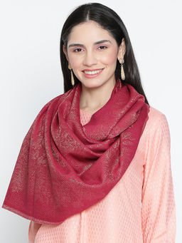 Shingora - Sketched Magenta Wool Lurex Jacquard Stole (M)