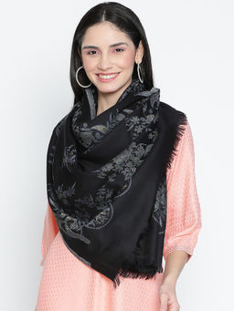 Shingora - Elizabeth Black Wool Lurex Jacquard Stole (M)