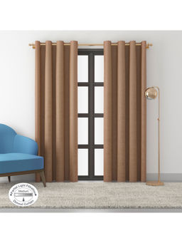HomeTown - Nora Solid Jacquard Set of 2 Dim Out Xl Door Curtain in Brown Color