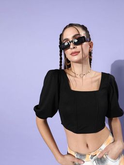 Style Quotient - Women Stylish Black Solid Corset Top
