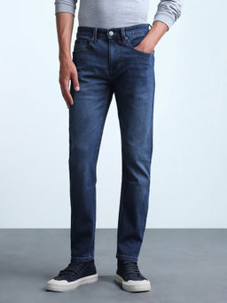 Flying Machine - Men Dark Blue Slash Slim Fit Whiskered Jeans