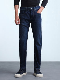 Flying Machine - Men Dark Blue Slash Slim Fit Whiskered Jeans