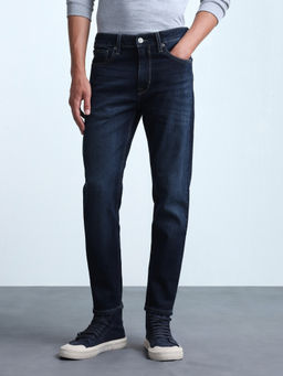 Flying Machine - Men Navy Blue Mankle Slim Fit Whiskered Jeans
