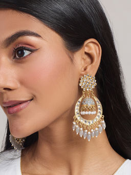 Azai by Nykaa Fashion - Grey Floral Top Kundan Studded Beaded Festive Jhumki