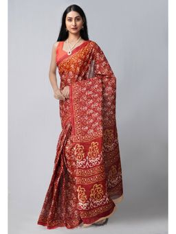 Unnati Silks - Red Pure Kota With Graffiti Prints Cotton Saree with Unstitched Blouse
