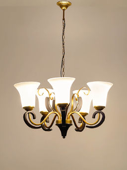 Kapoor Lamp Shades - Suki 5 Light Metal Glass and Wood Fusion Chandelier