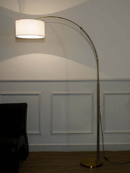 Kapoor Lamp Shades - Mesh Single Light Overhang Floor Lamp with White Cotton Shade