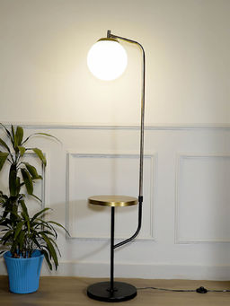 Kapoor Lamp Shades - Flemish Globe Glass Metal Single Light Shelf Floor Lamp