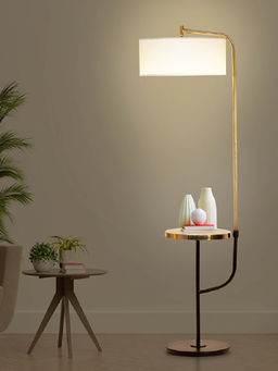 Kapoor Lamp Shades - Flemish Metal Single Light Floor Lamp with White Cotton Shade