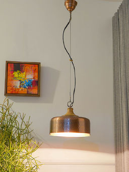 Kapoor Lamp Shades - Rondur Hammered Effect Metal and Wood Pendant Light
