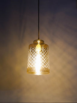 Kapoor Lamp Shades - Bosnia Cut Work Amber Lustre Glass Hanging Lamp
