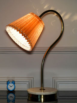 Kapoor Lamp Shades - White Marble Circular Study Lamp with Beige Cotton Shade