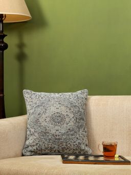 Revive Home - Jacquard Cotton Chenille Cushion Cover In Persian Motif Blue (16x16 inches)