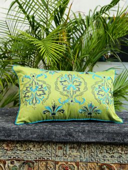 Revive Home - Green Embroidered Cushion Cover(12X20 inches)