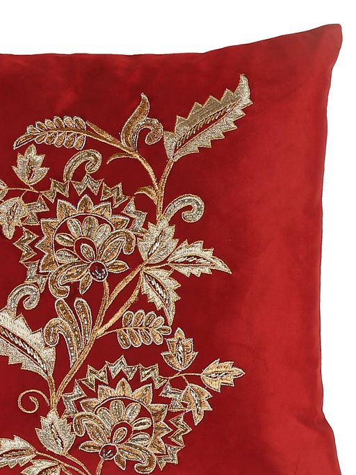 Buy Revive Home Burgundy Embellished Velvet Cushion Cover Center