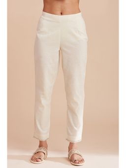 Folksong - Ecru Slim Pants Solid Light Festive Slim Fit