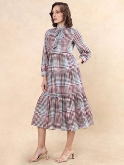 RAREISM - Adilpi Primary Multi Flannel Print Fit and Flare Midi Dress