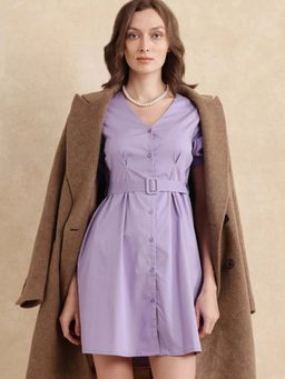 RAREISM - Beew Dusky Purple Fit and Flare Mini Dress with Belt