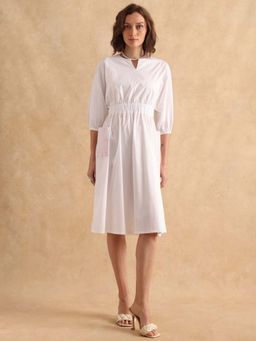 RAREISM - Huibv Primary White Fit and Flare Knee Length Dress