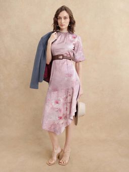 RAREISM - Limoges Dusky Pink Floral Print Fit and Flare Midi Dress
