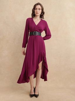 RAREISM - Rens Dark Maroon Fit and Flare Midi Dress