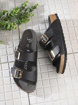 EL PASO - Women Black Faux Leather Casual Sandals