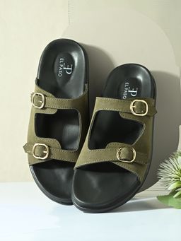 EL PASO - Women Olive Faux Leather Casual Sandals