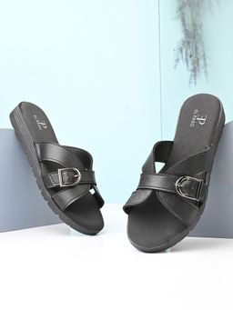 EL PASO - Women Black Faux Leather Casual Sandals
