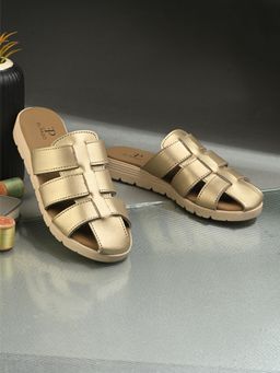 EL PASO - Women Gold Faux Leather Casual Sandals