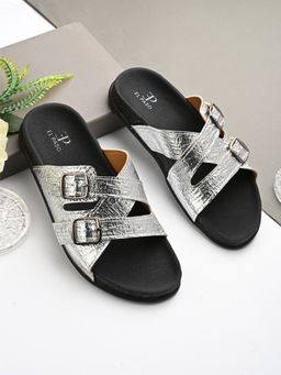 EL PASO - Women Silver Faux Leather Casual Sandals