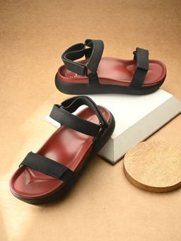 EL PASO - Women Black Faux Leather Casual Sandals