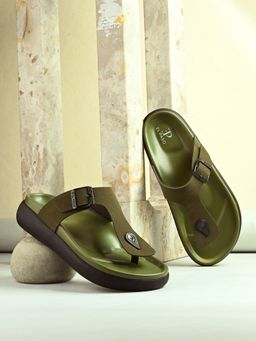 EL PASO - Women Olive Faux Leather Casual Sandals