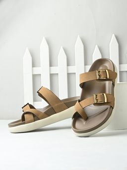 EL PASO - Women Beige Faux Leather Casual Sandals